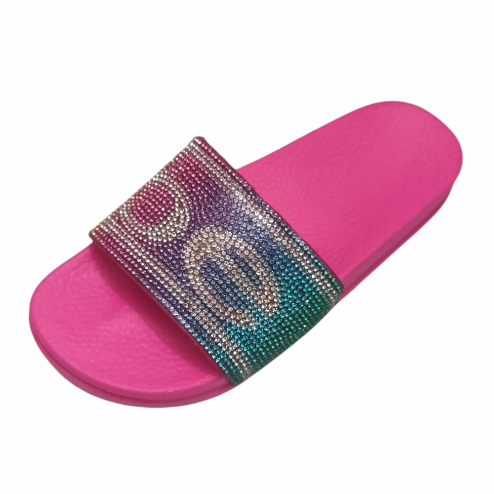 Bebe Girls Slip-On Sandals with Rhinestone Logo Strap Pink 2/3
